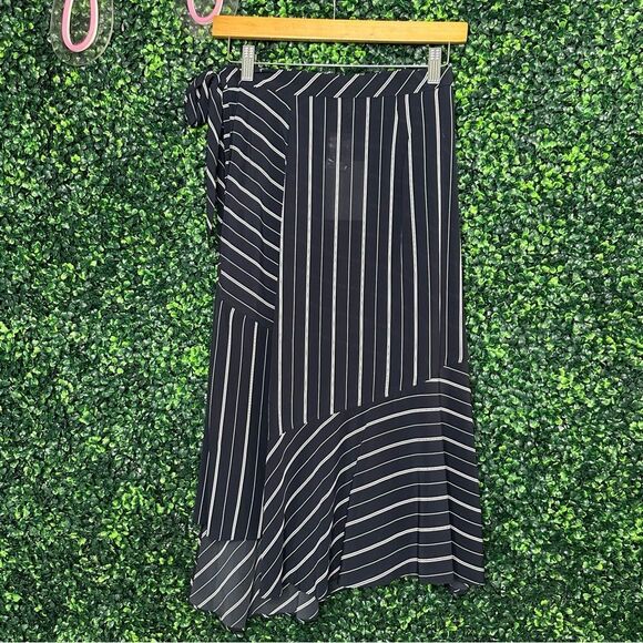 NWT JOIE Womens Stripe LUNDYN Midnight Skirt Career Flowy Navy Sz 2 - Picture 7 of 10